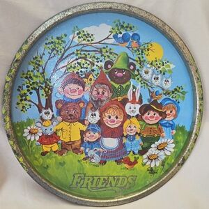Metal Lazy Susan Tray Colorful Friends Decorative Plate. Vintage